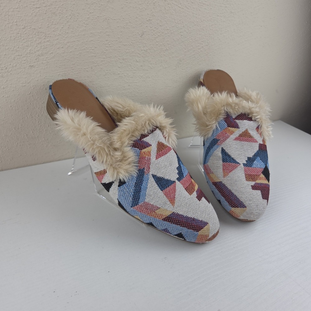 Universal Thread Multicolor Litzy Southwestern Faux Fur Mules Slip On Wmns Sz 8 - Picture 2 of 12